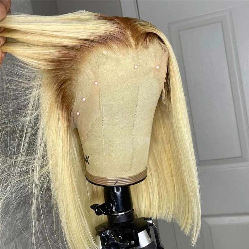 

1B 613 Ombre Blonde Bob Wigs Dark Roots Pre Plucked Brazilian Remy Lace Front Frontal Wig 13x4 Transparent Women T Part Lace Wig