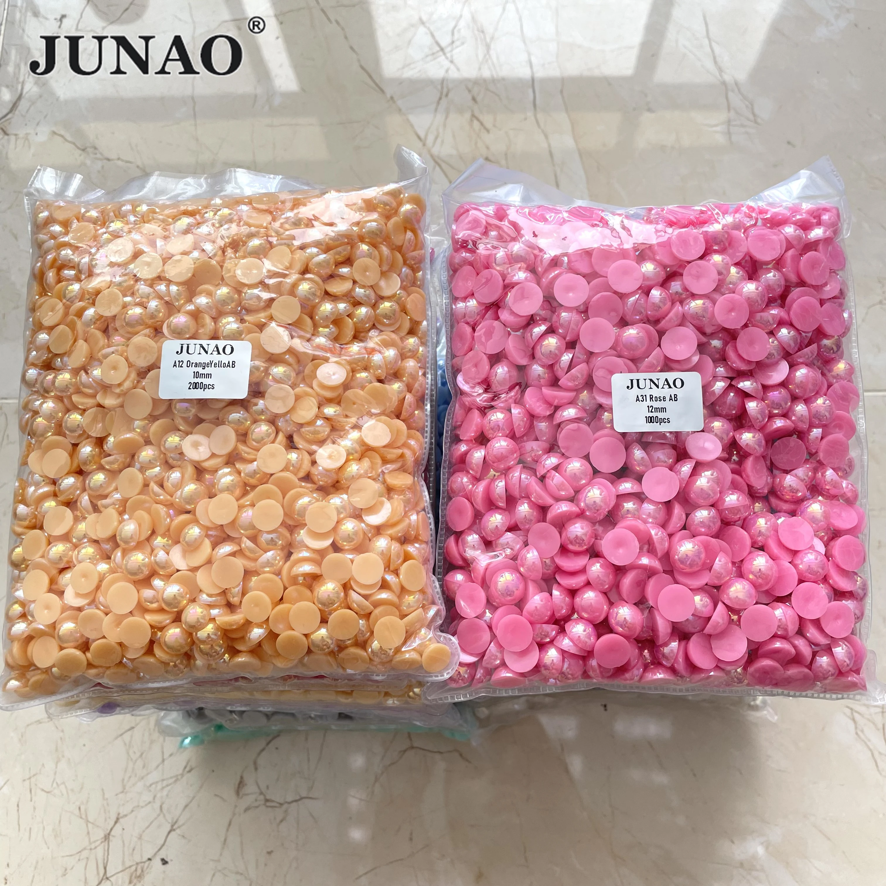 

JUNAO Wholesale 2 4 6 8 10 12 14mm ABS Half Round Beads Rhinestones Applique Flatback Pearls Non Sewing Strass For Decoration