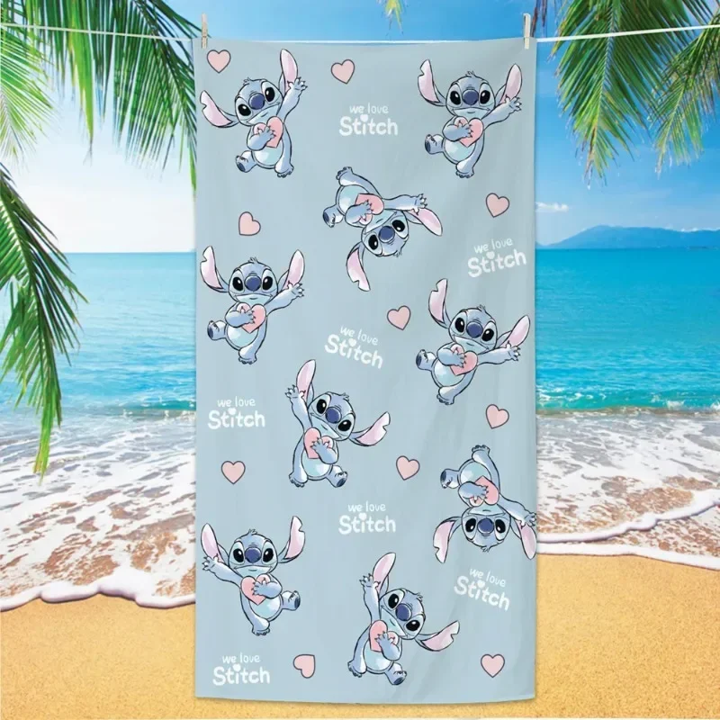 Фото Kawaii Disney Stitch Пляжное полотенце с рисунком Милая микрофибра Большое пляжное банное полотенце Одеяло Многофункциональное быстросохнущее квадратное полотенце №5