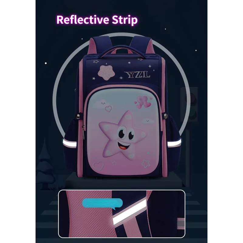 Grade 3-6 Children Cartoon Star High-capacity Fashion Backpacks New British Style Girl Boy Reflective Breathable Schoolbags Hot