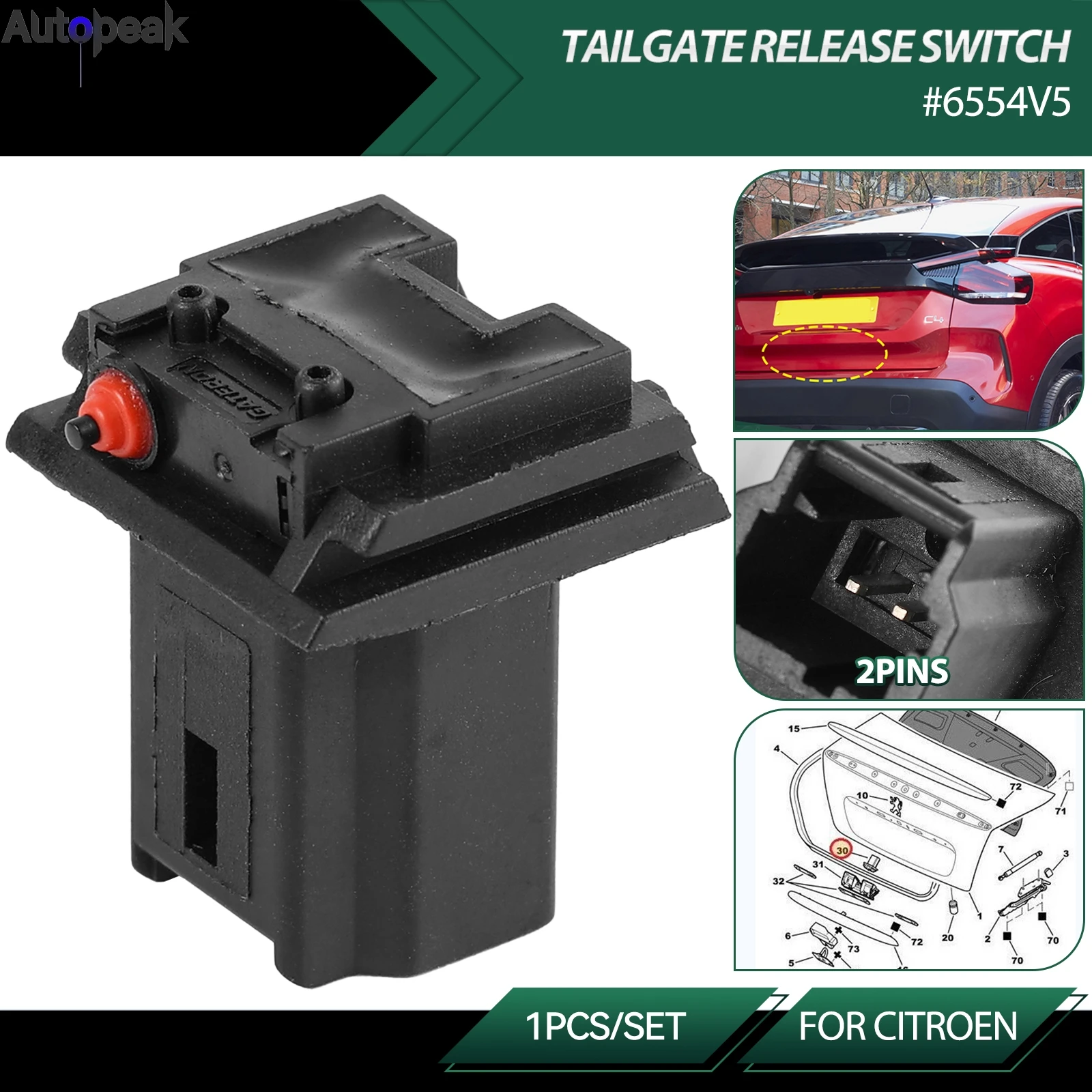 

Дверная ручка заднего багажника 6554V5 для Peugeot 206 207 307 308 407 5008 Partner Citroen C3 C4 Xsara Picasso Berlingo