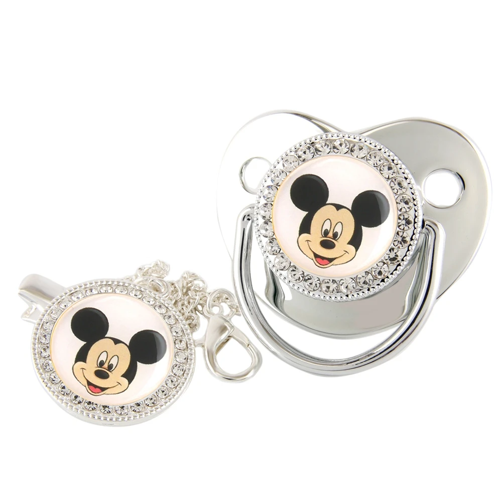 

Mickey Minnie Cartoon Luxury Baby Pacifier with Chain Clip Newborn BPA Free Bling Dummy Soother Chupete 0-12 Months