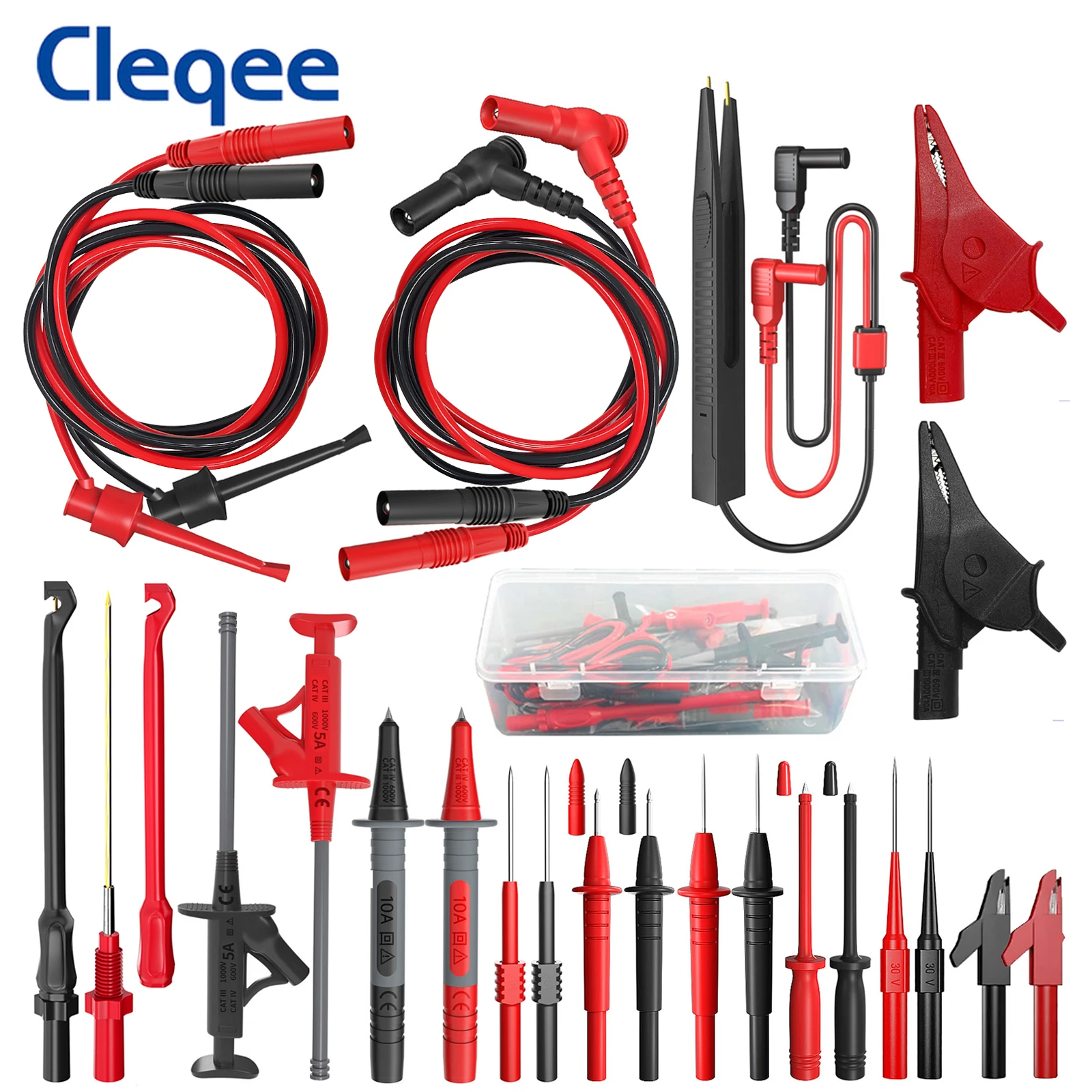 Cleqee P1925 набор измерительных щупов для мультиметра, 23 шт. с цифровым электрическим испытательным устройством, зажим типа «крокодил», испытательный крючок, гибкий провод