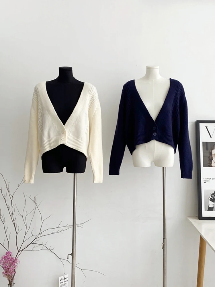 

French Elegant Basic Cardigan V-Neck Sweater Autumn Female Long Sleeve Simple Solid Design Knitted Soft 90s Fashion Pullover Y2K