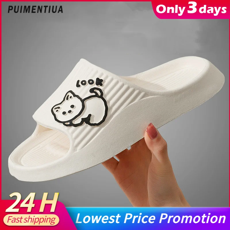 

Summer Women Slippers Bathroom Thick Platform Non-Slip Home Cat Cartoon Flip Flops Beach Sandals Ladies Slides Indoor Outdoor