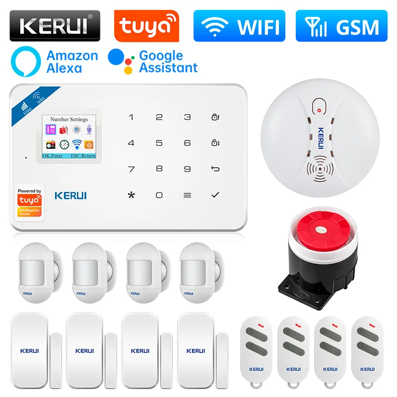 

KERUI W181 сигнализация для дома WIFI GSM сигнализация Беспроводная поддержка Alexa Tuya умный датчик движения сирена датчик двери IP камера