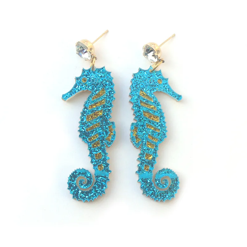 Блестящие акриловые висячие серьги в виде морских животных коньков для женщин