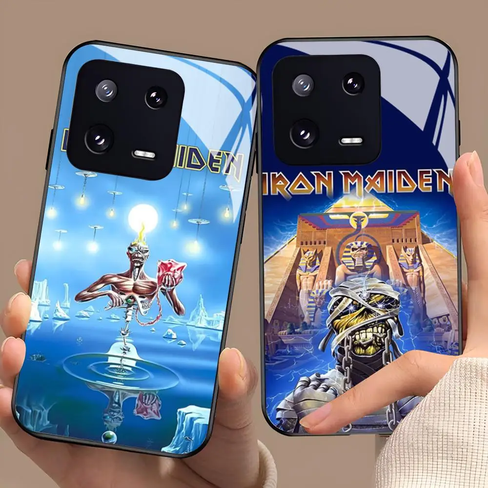 Фото Чехол для телефона Iron R-Rock M-Maiden для Xiaomi 17 15 14 13 12 Mi 11 X T Ultra Pro Lite 5G, черный, стеклянный №1