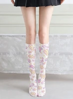 new strawberry rabbit print pink stockings for women summer thin silk sweet two dimensional jk girl mid tube casual calf socks
