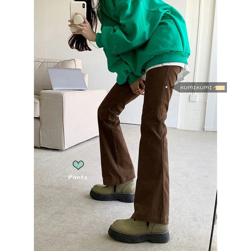 Женские джинсы-клеш с завышенной талией коричневые джинсовые брюки-клеш высокой