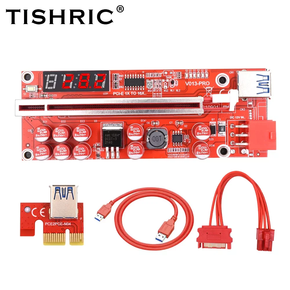 

10pcs TISHRIC GPU PCIE/PCI-E Riser 009S 010 Plus card PCI E X16 PCI Express 6Pin to 1X USB3.0 LED Mining Riser for Video Card