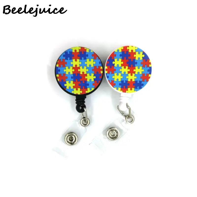 Autism Awareness Horizontal ID Retractable Badge Holder Badge Holder Clip Key Ring for Name Card Keychain Nurse Work Decorations