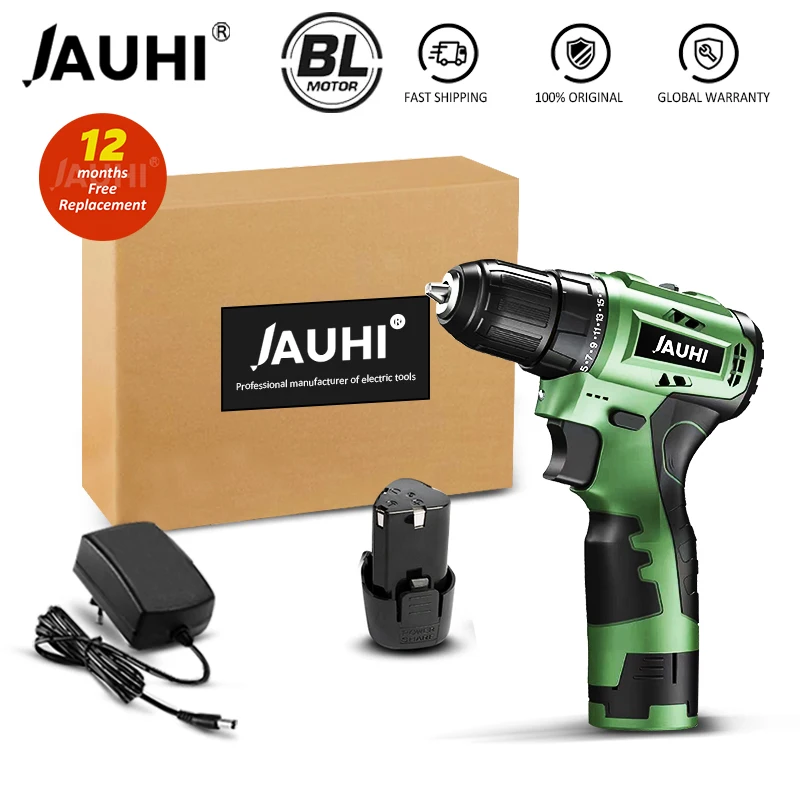 

JAUHI 12V Brushless Cordless Electric Drill Electric Screwdriver 25+1 Chuck Size 3/8" Power Tools 6000mah Lithium Battery