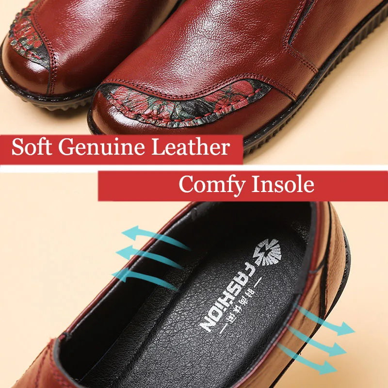 Luxury Winter Fur Shoes Women's Loafers Ballet Flats Elderly Woman Real Leather Fur Moccasins Mom Vintage Shoes Without Heels