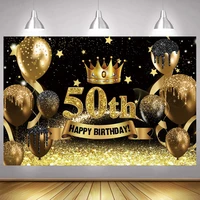 black gold 50th backdrop for men women happy birthday party decoration crown balloon adult photography backgrounds banner