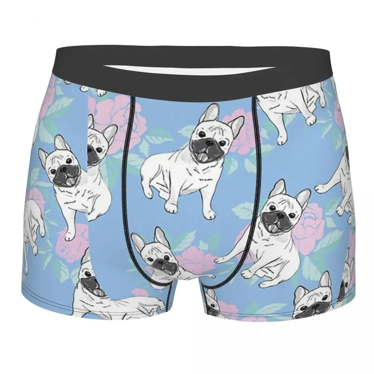 

French Bulldog Dog And Rose Flowers Underpants Breathbale Panties Male Underwear Print Shorts Boxer Briefs
