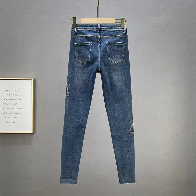 Elastic Skinny Jeans Women's Trousers 2022 Spring and Summer New High Waist Slim Fit Slimming Hot Drill Pencil Pants