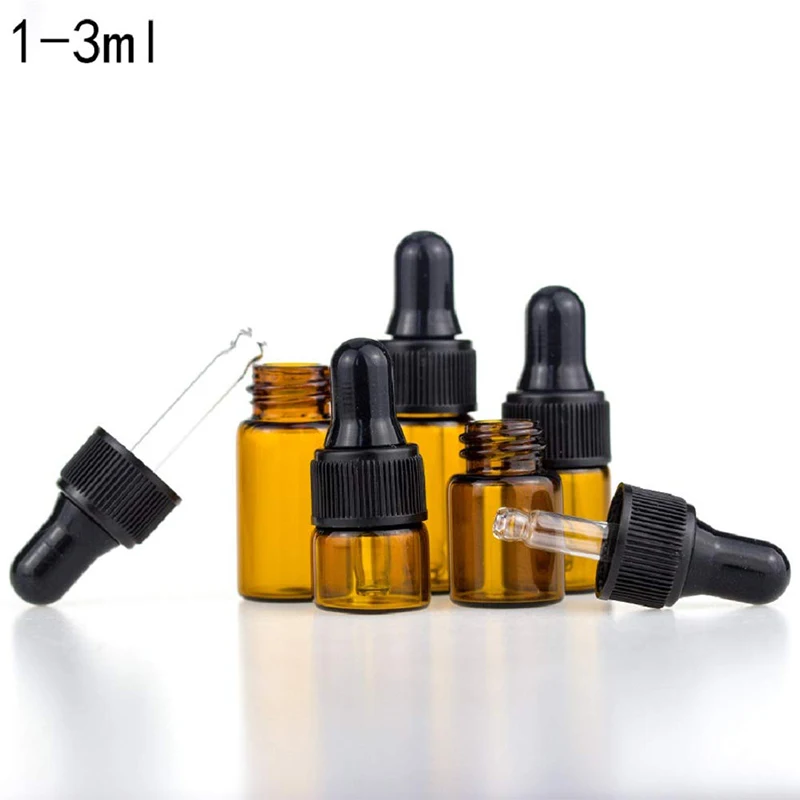 

10pcs Amber Glass Dropping Bottles 1ml 2ml 3ml 5ml Mini Essential Oil Dropper Bottles Empty Travel Sample Vials with Black Cap