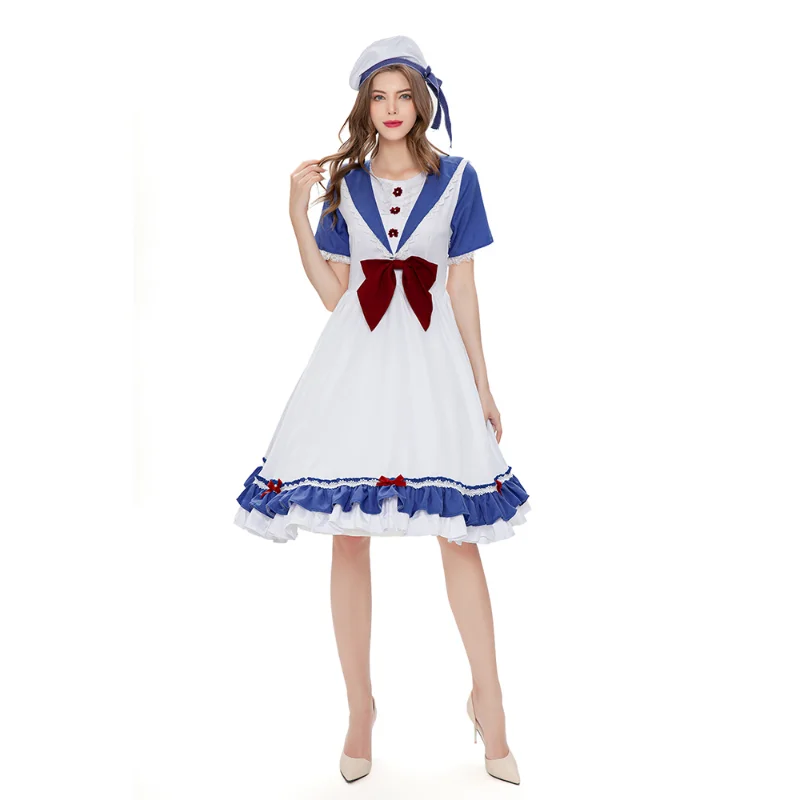 

Women Lolita Sailor Costume Ruffles School Girl Uniform Female Navy Costume For Halloween Party Fancy Dress