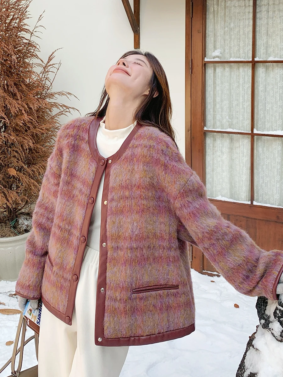 Small Wool coat Women Winter 2024 New Design Sense Korean Series Leather Patchwork Quilted Woolen Outerwear |