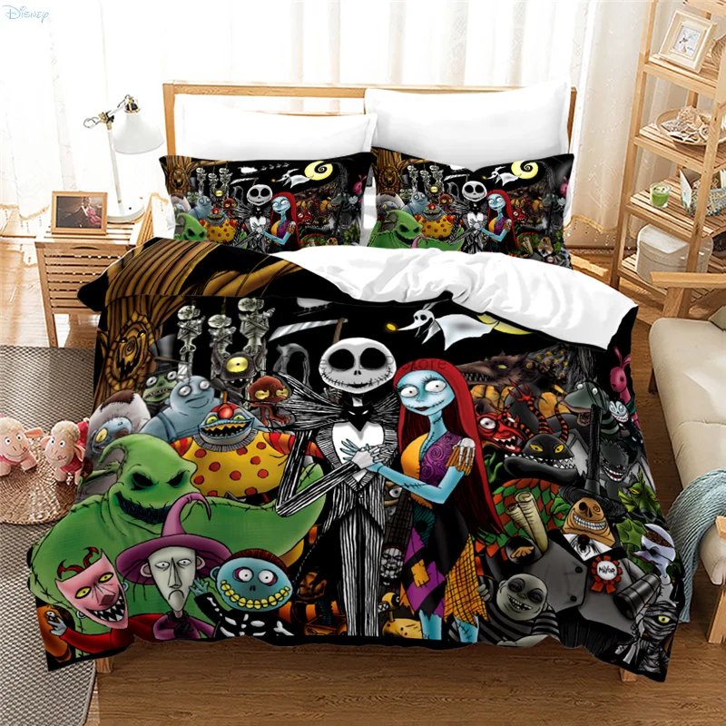 

New Nightmare Before Christmas Duvet Cover with Pillow Cover Bed Set Jack and Sally 3D Skull Christmas Bedding Set Bedroom Decor