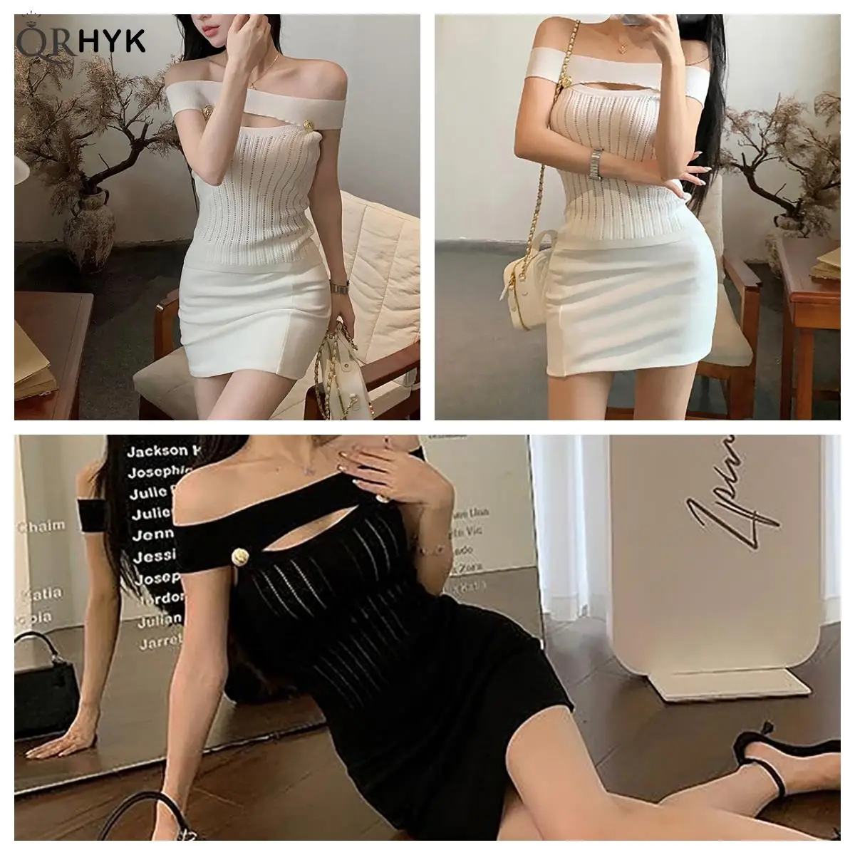

Sexy Hollow out Knitted Off Shoulder Dress Slim Fit Summer Party Women Tops