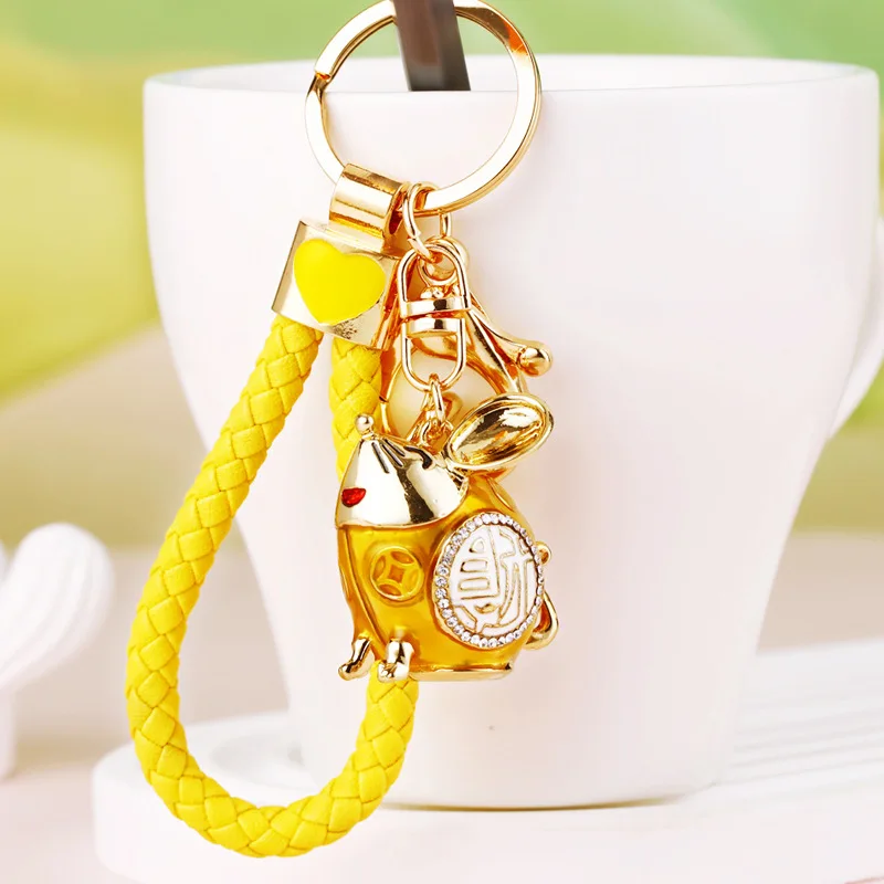 

Alloy Mouse Keychain Pendants Jewelry Vintage Zodiac Lucky Rat Key Chain Hanging Trinket Tea Pet Decorations