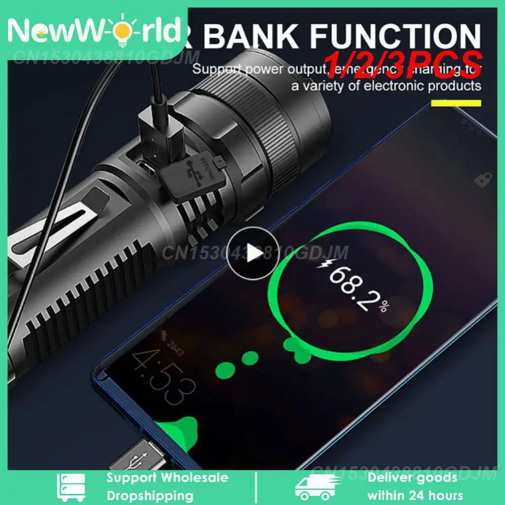

1/2/3PCS Powerful LED XHP70.2 Flashlight USB Rechargeable COB Waterproof Zoom Lantern with Power Display Super Bright