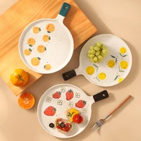 ceramic pizza plate microwave oven special western food plate with handle fruit salad plate household tableware kitchen gadgets