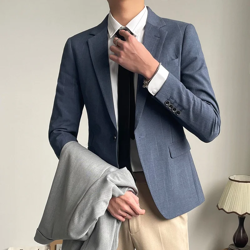 2022 Spring New Blazers for Men's Korean Slim Casual Suit Jackets Business Social Office Dress Coats Wedding Groom Costume Homme