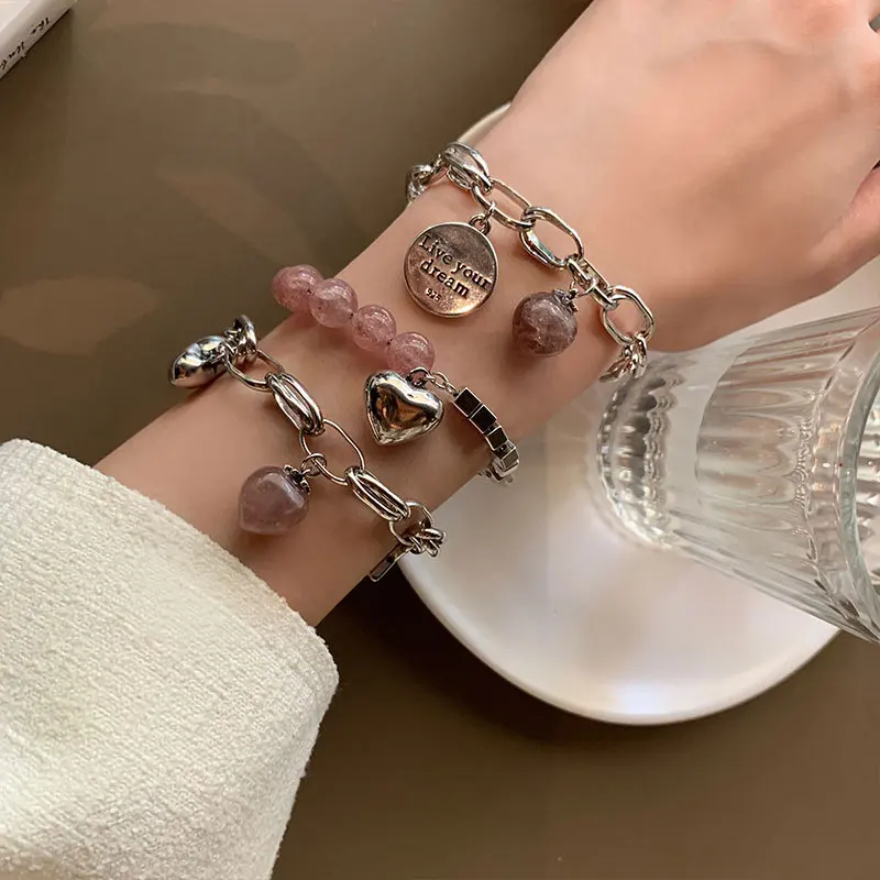 

Korean Love Stars Hollow Crystal Bangles Retro 925 Sterling Silver Bracelet INS Fashion Charm Bracelets for Women Pulseras Mujer