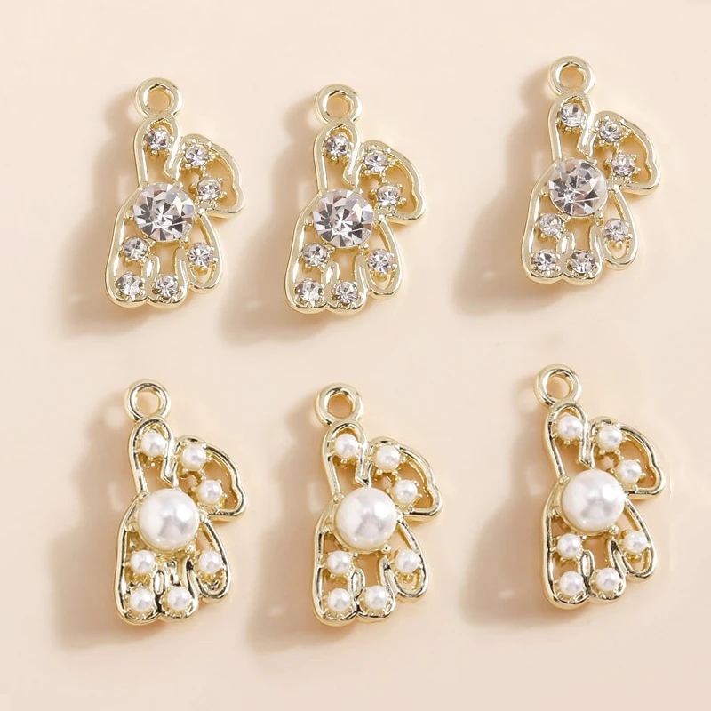 

8pcs Exquisite Gold Plated Pearl Crystal Bear Charms Animal Pendant for DIY Earring Necklace Handmade Jewelry Making Accessories
