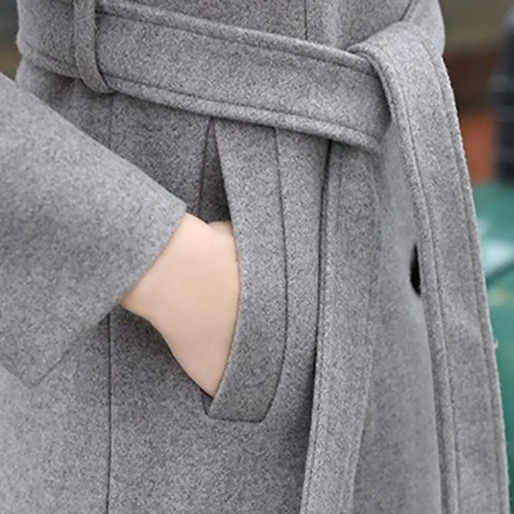 Женское однотонное осенне-зимнее пальто со стоячим воротником
