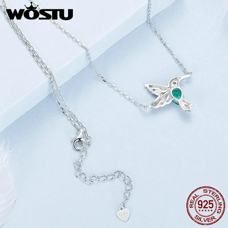 WOSTU оригинальный колье Колибри из стерлингового серебра 925 пробы с зеленым