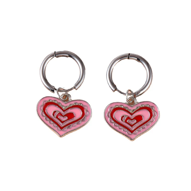 

Y2K Gradient pink heart drop earring for women girls metal cute aesthetic korean style sweet hoop dangle earring pendiente mujer