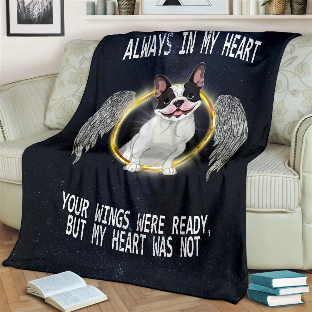 

CLOOCL Animal Blankets Flannel 3D Graphic French Bulldog Always In My Heart Printed Plush Quilts Keep Warm Office Nap Blanket
