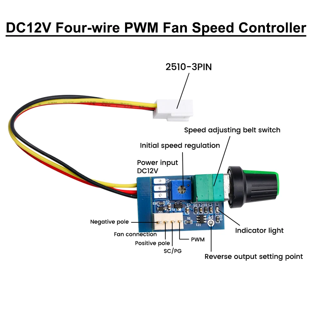 

DC 12V ШИМ-регулятор скорости двигателя Регулятор скорости вентилятора 4-проводной регулируемый переключатель скорости постоянного тока для ПК Кулер для процессора Вентилятор Ручная остановка