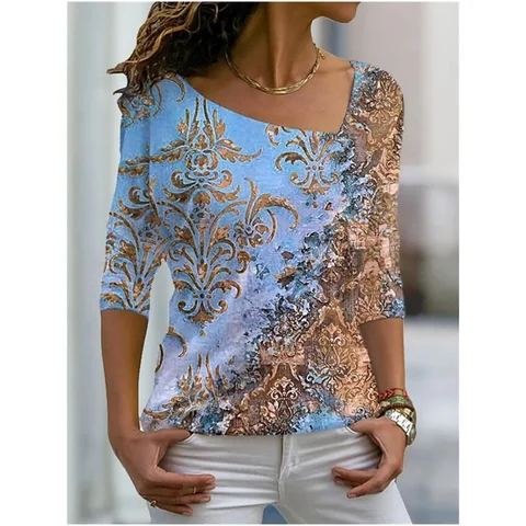 Floral T-shirt Women's T Shirt 3D Print Girls Clothing V-neck Cotton Short Sleeve Blouse Summer Casual Pullover Harajuku Tops