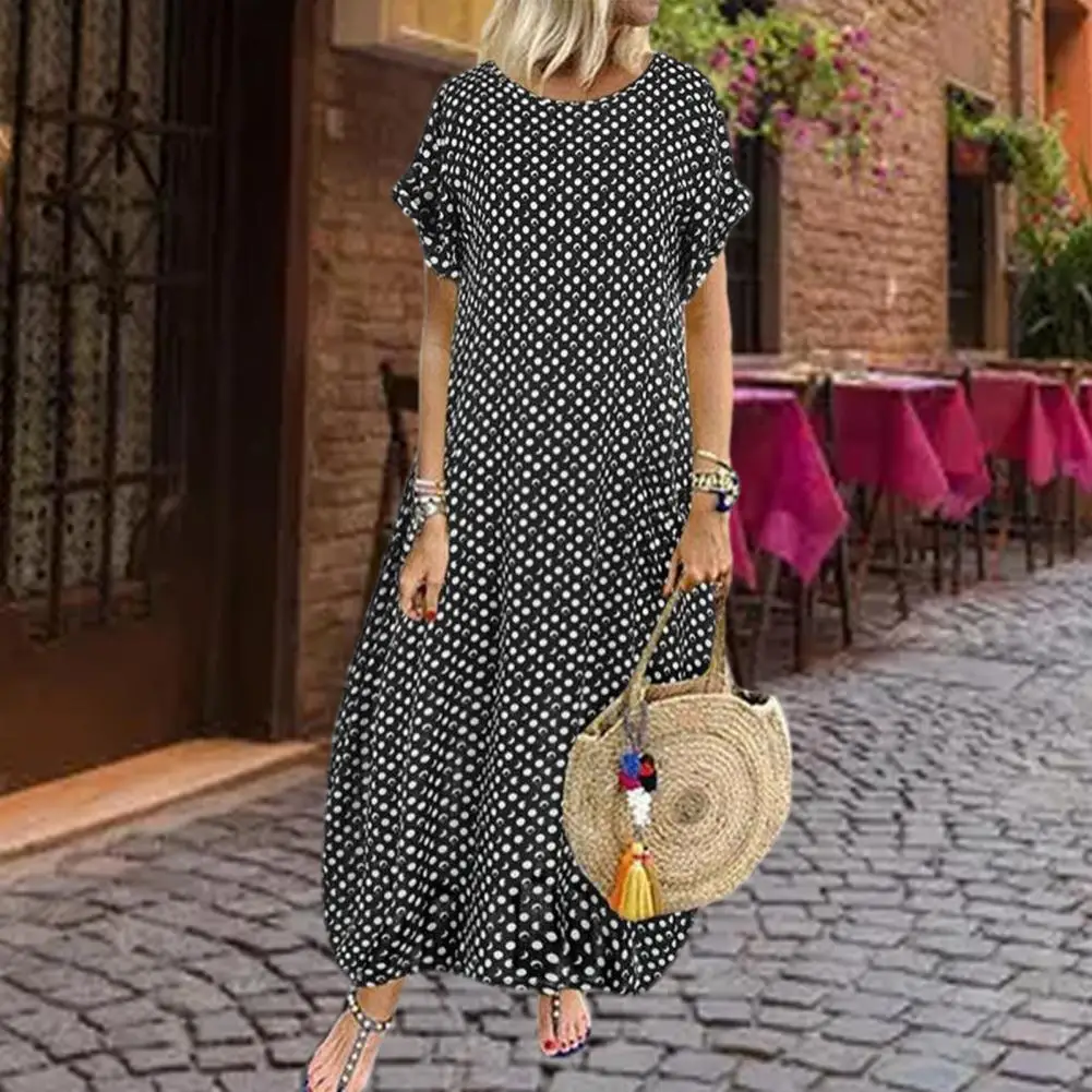

Женское платье макси в горошек, свободное летнее платье без рукавов, винтажное платье до щиколотки