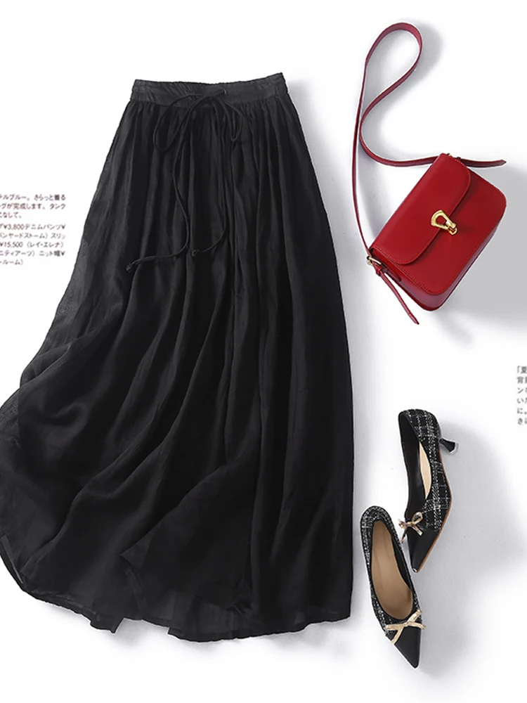 

Casual Cotton and Linen Midi Skirt for Women's 2023 Spring and Summer Loose Slim Elastic Waist Skirt Ladies Fashion Skirts