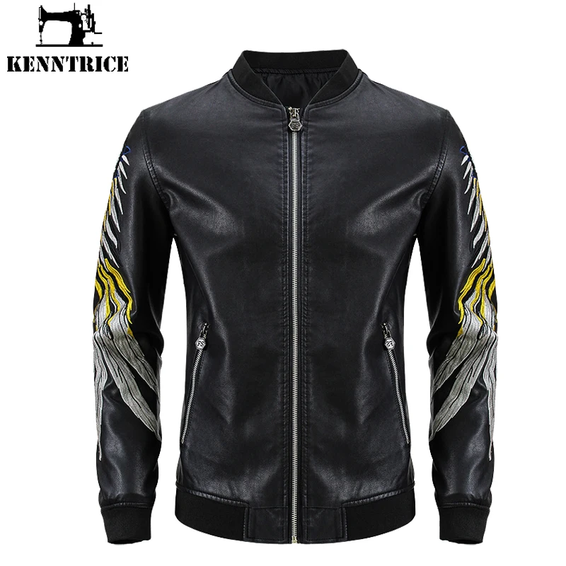 Kenntrice man biker clothing motorcyclist style racing jackets leather for Men's Motorcycle Male light coats thin PU Fashion