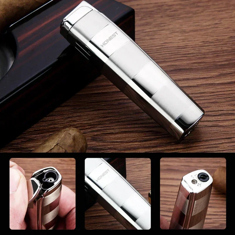 Фото Новая горячая распродажа HONEST Strip Jet Torch, компактная надувная металлическая зажигалка с прямым пламенем, классический модный подарок для друга №3