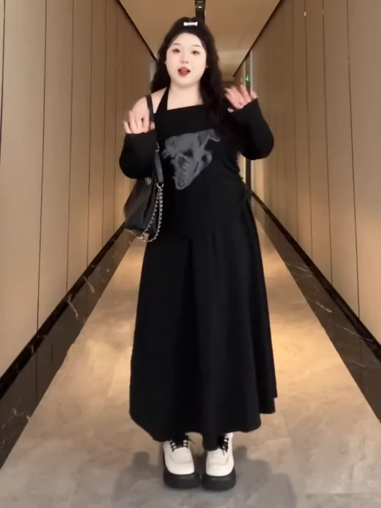 Женский комплект с юбкой на подтяжках больших размеров новинка 2024 ранняя осень