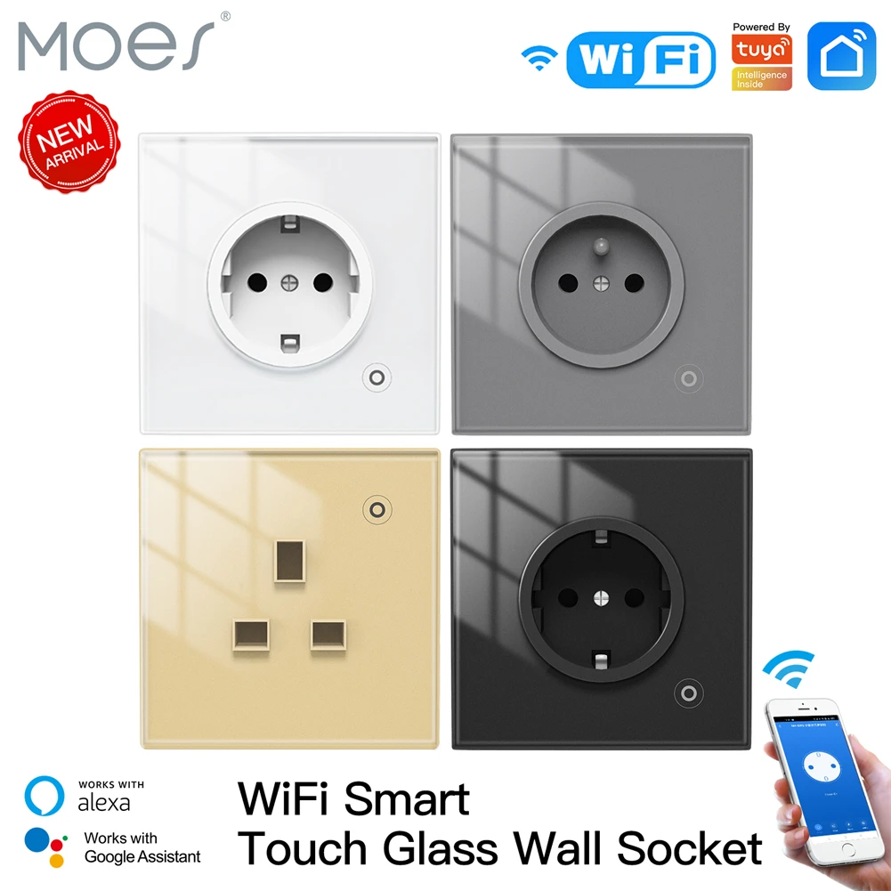 Смарт-розетка настенная стеклянная с поддержкой Wi-Fi и сенсорным управлением - изображение