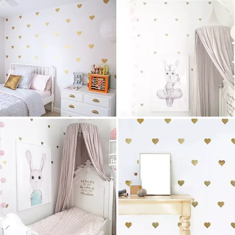 

Girl Room Decorative Stickers Gold Heart Wall Sticker For Kids Room Wall Decal Stickers Room Decoration Kids Wall Stickers