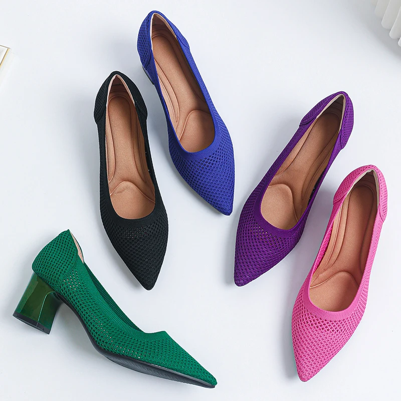 Новинка весна-осень 2024 Женская Мягкая вязаная дышащая и удобная обувь на высоком