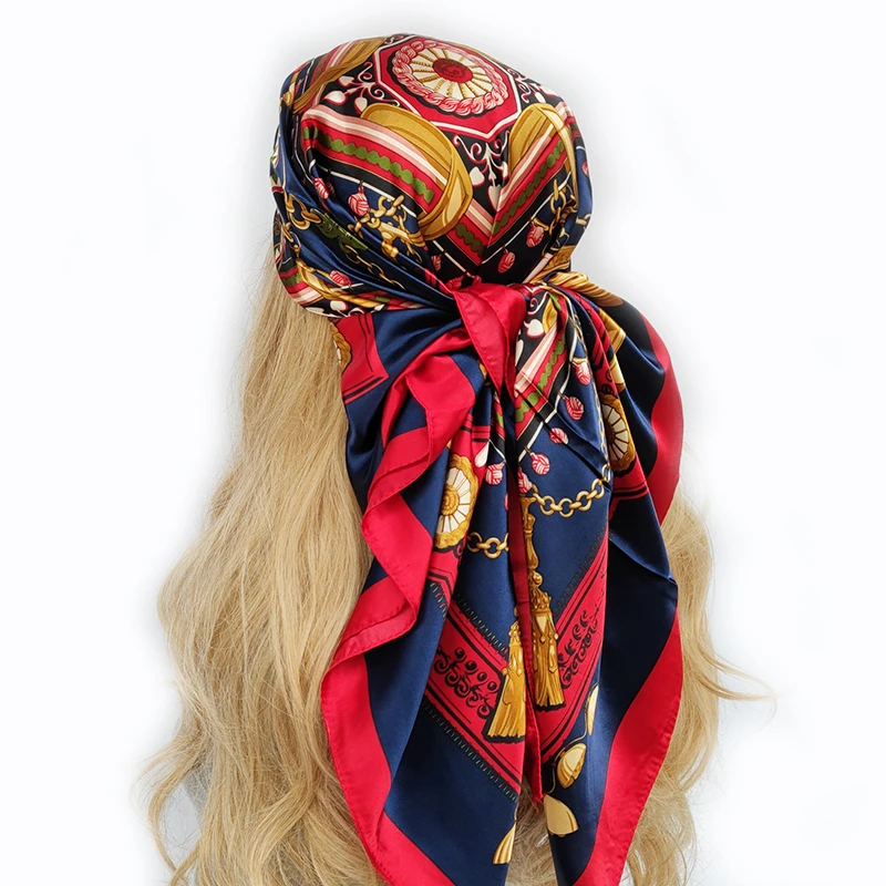 

2023 шелковый шарф 90x90 см роскошный брендовый дизайнерский головной платок с принтом волос большой платок хиджаб шаль Женская Бандана Платок Шарф