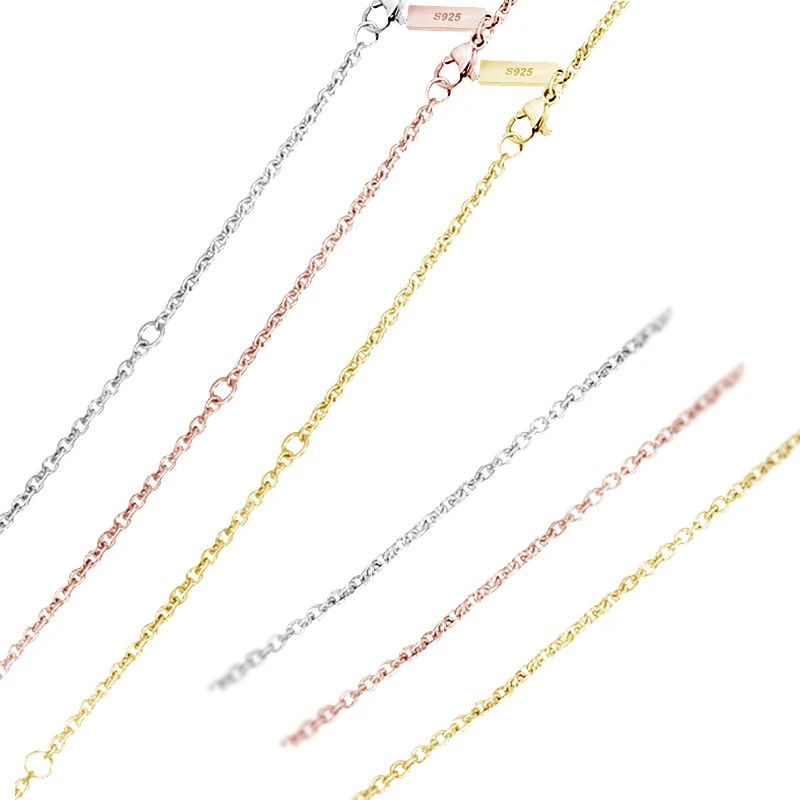 

Advanced Texture 925 Solid Silver Gold and Rose Plated Clssic Cable Chain Necklace Women Original Gift For Girl Friend