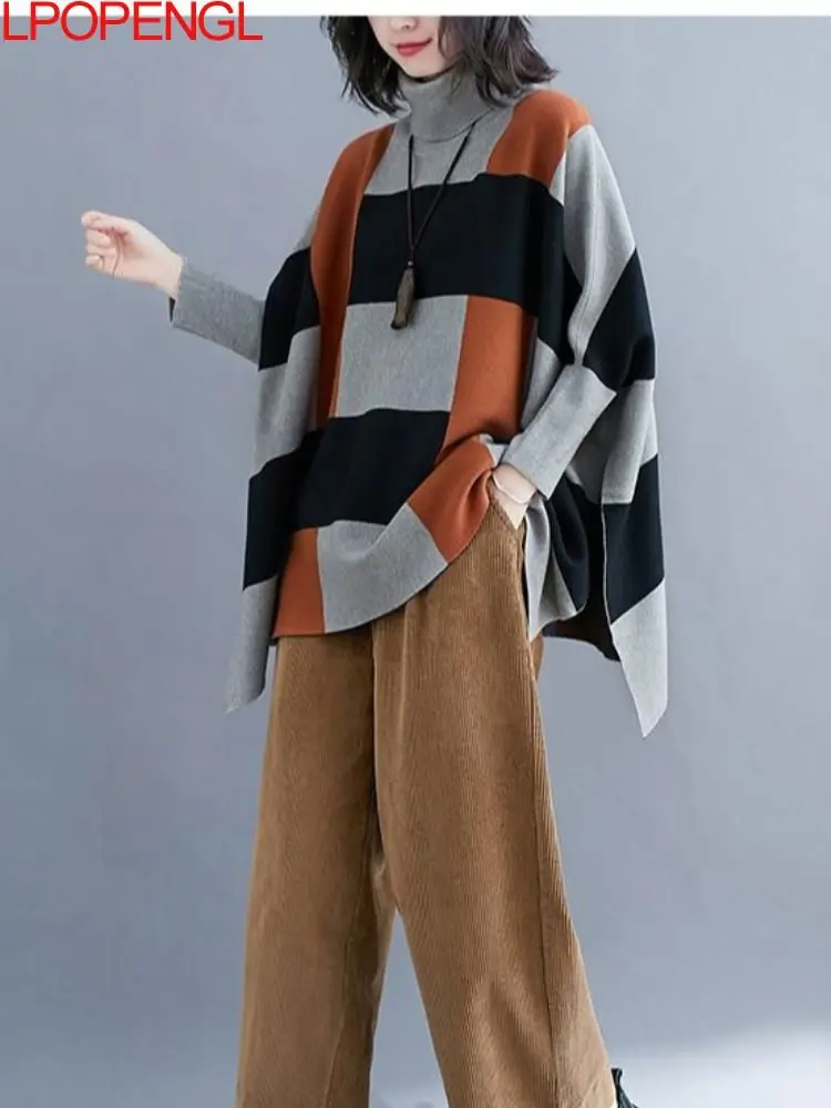 

Autumn And Winter Knit Turtleneck Batwing Sleeve Pullover Sweater New Korean Loose Women's Fashion Loose Fitting Vintage Top