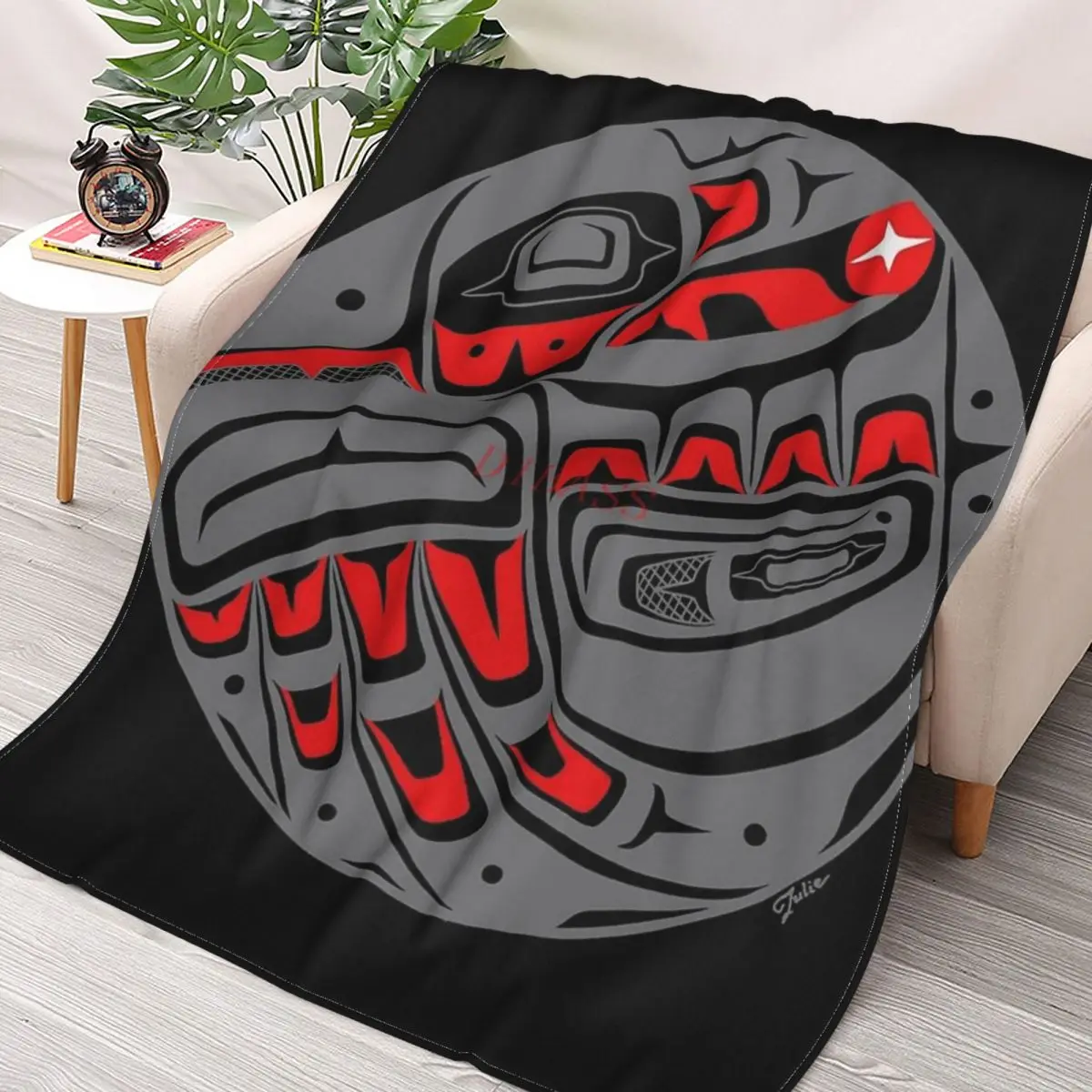 

Ворон украсит солнце, в стиле Tlingit, серое Фланелевое покрывало с 3D принтом